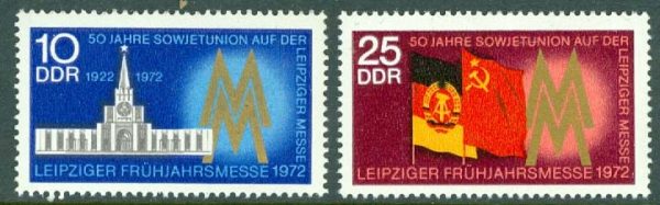 DDR - M 1743-1744 Leipzigs vårmässa. Sovjetiskt deltagande 50 år, 2 kpl **
