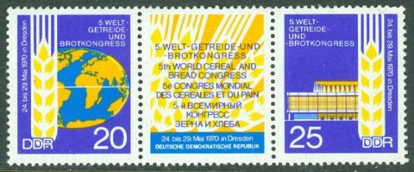 DDR - M 1575-1576 Int. spannmåls- och brödkongress, 3-strip kpl **