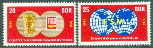 DDR - M 1577-1578 25-årsjubiléer, bl.a. Fria Tyska Fackförbundet, 2 kpl **