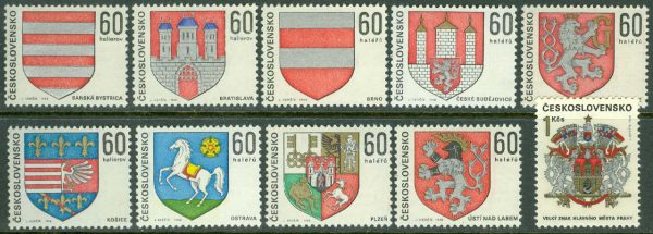 Tjeckoslovakien - M 1819-1828 Stadsvapen, 10 kpl **