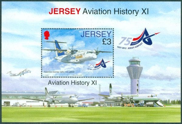 Jersey - M 1628 Luftfartshistoria. Flyg på Jersey 75 år, häftesblock **