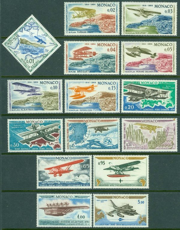 Monaco - M  756-763, 765-771 50-årsdagen av första flygrallyt till Monte Carlo, 15 ol **
