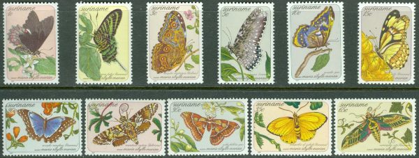 Surinam - M 1040-1049, 1051 Fjärilar, 11 ol **