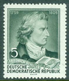 DDR – M  464AY Diktaren Friedrich Schiller död 150 år, 5 Pf **