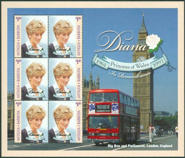 Antigua & Barbuda - M 2819 Prinsessan Diana död 1 år, miniark kpl **
