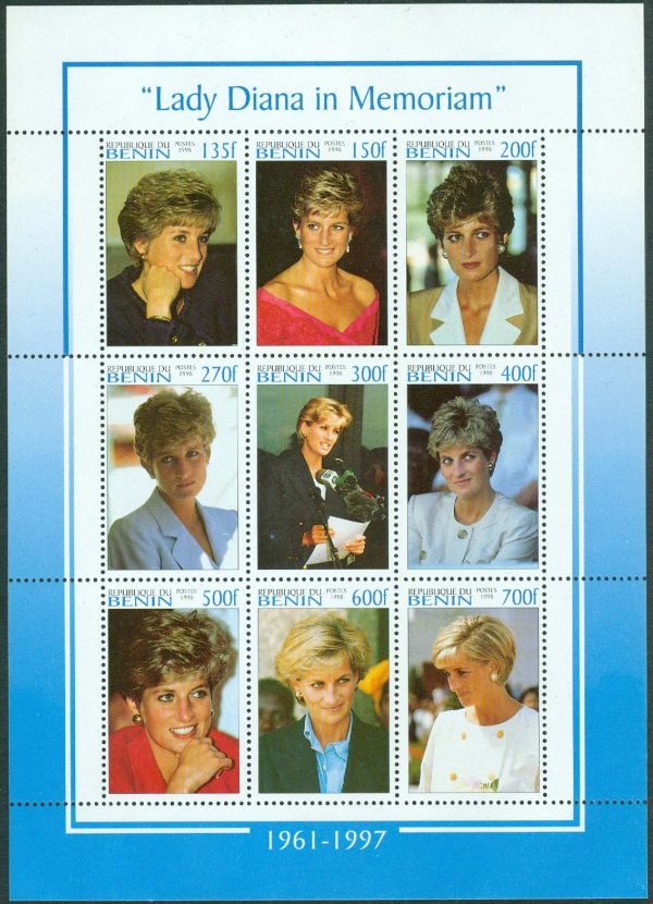 Benin - M 1031-1039 Prinsessan Diana in memoriam, miniark kpl **