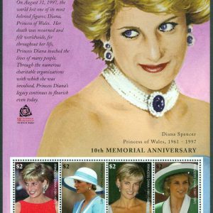 Grenada – M 5855-5858 10-årsminnet av Prinsessan Dianas död, miniark kpl **