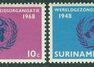 Surinam – M  539-540 Världshälsoorganisationen WHO 20 år, 2 kpl **