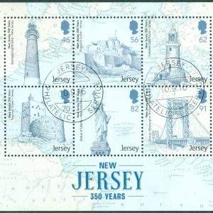 Jersey – M 1845-1850 (BL 120) Brittiska bosättningen i New Jersey 350 år, block kpl stpl