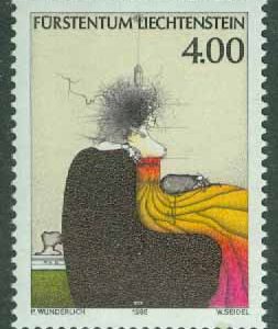 Liechtenstein – M 1123 Dam med knähund. Målning av Paul Wunderlich, 1 kpl **