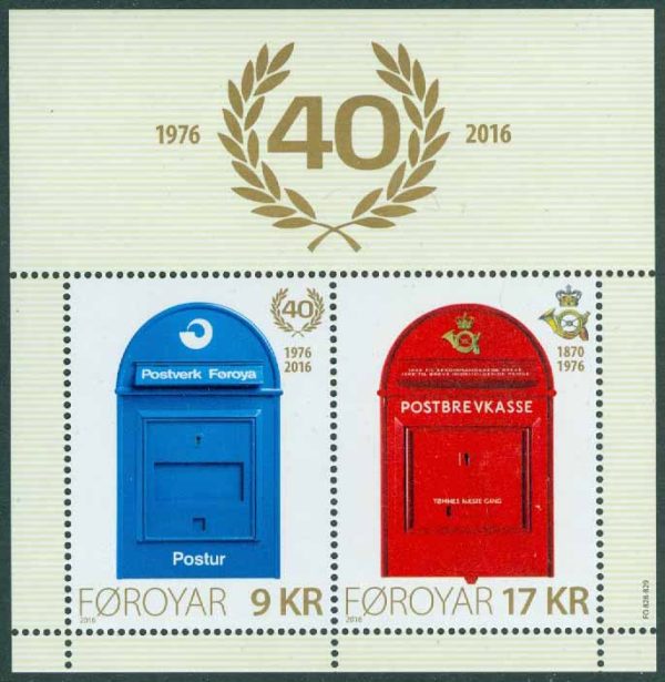 Färöarna - F  836-837 (F BL 57) Postverket 40 år, brevlådor,  block kpl **