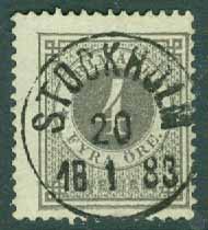 F   29 Ringtyp 4 öre t. 13 stpl STOCKHOLM 20.1 1883 (A/U)