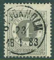F   29 Ringtyp 4 öre t. 13 stpl STOCKHOLM 23.1 1883  (A/U)