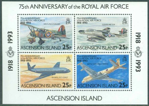 Ascension - M  606-609 (BL 24) Royal Air Force RAF 75 år, block kpl **