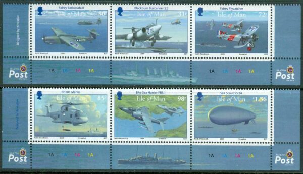 Isle of Man - M 1487-1492 Marinens Flyg 100 år, 2 st 3-strip kpl **