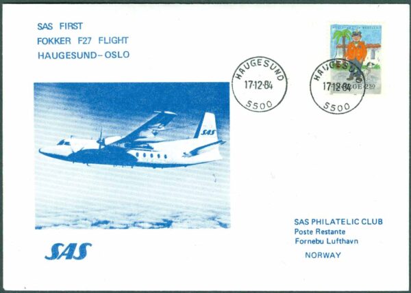 Norge - SAS first Fokker F 27 flight HAUGESUND - OSLO 17.12.84