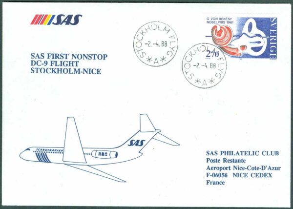 Sverige - SAS first nonstop DC-9 flight STOCKHOLM - NICE 2.4.88