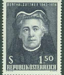 Österrike – M 1199 60-årsjubileum av tilldelningen av Nobels fredspris till Bertha von Suttner. 1 kpl **