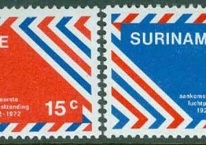 Surinam – M  636-637 Flygposttjänst mellan Nederländerna och Surinam 100 år, 2 kpl **