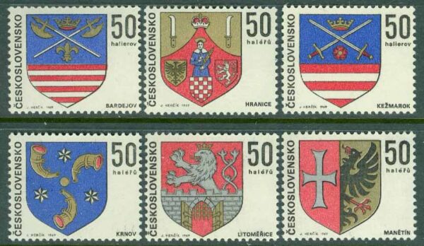 Tjeckoslovakien - M 1904-1909 Stadsvapen, 6 kpl **
