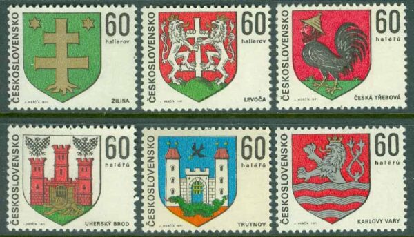 Tjeckoslovakien - M 1994-1999 Stadsvapen, 6 kpl **
