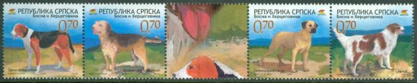Bosnien-Hercegovina Serb. Rep – M  401-404 Hundar, 5-strip kpl **