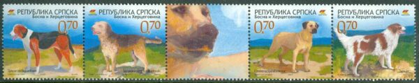 Bosnien-Hercegovina Serb. Rep – M  401-404 Hundar, 5-strip kpl **