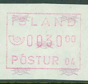 Island – F EA.4 Frankeringsetikett POSTUR 4, 30.00 kr **