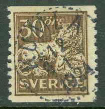 F  148 Stående lejon 30 öre. Mycket god stämpel KUMLA 12.1 1924  (T/Nä)