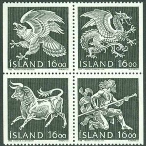 Island – F  721-724 Landvättarna i Islands vapen, 4 ol **
