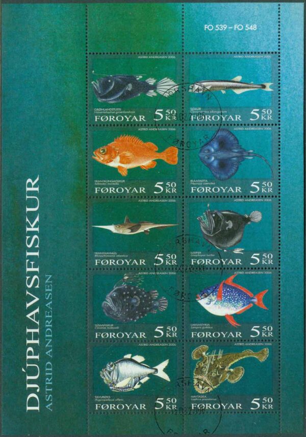 Färöarna - F  547-556 (BL 27) Djupvattenfiskar, block kpl stpl