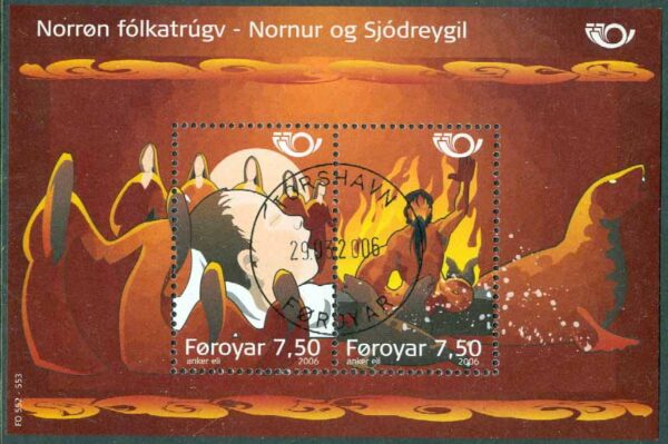 Färöarna - F  570-571 (BL 29) Nornur och Sjódreygil, block kpl stpl