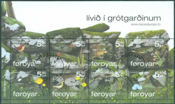 Färöarna - F  618-625 (BL 34) Liv i en stenmur, block kpl stpl