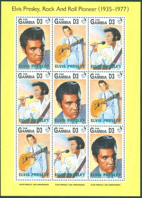 Gambia - M 1475-1477 Elvis Presley död 15 år, miniark kpl **