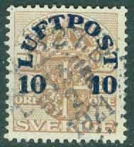 F  136 Luftpost 10 öre. PLK 327 B15.2 1921