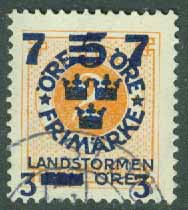 F  126cz Landstorm III, 7 + 3 på 2 + FEM på 5 öre gul stpl