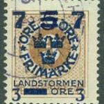 F  127 Landstorm III, 7 + 3 på 5 + FEM på 3 öre brun stpl