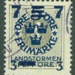 F  128 Landstorm III, 7 + 3 på 5 + FEM på 4 öre grå stpl