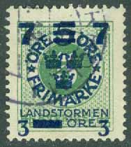 F  129 Landstorm III, 7 + 3 på 5 + FEM på 5 öre grön stpl
