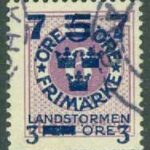 F  130 Landstorm III, 7 + 3 på 5 + FEM på 6 öre violett stpl
