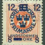 F  132 Landstorm III, 12 + 8 på 10 + TIO på 20 öre röd stpl