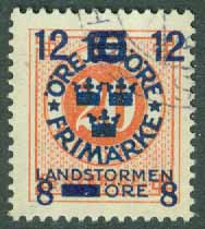 F  132 Landstorm III, 12 + 8 på 10 + TIO på 20 öre röd stpl