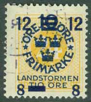 F  133 Landstorm III, 12 + 8 på 10 + TIO på 24 öre gul stpl