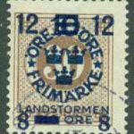 F  134 Landstorm III, 12 + 8 på 10 + TIO på 30 öre brun stpl