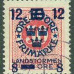 F  135 Landstorm III, 12 + 8 på 10 + TIO på 50 öre karmin stpl