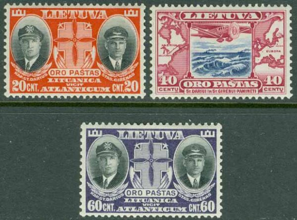 Litauen - M  385-387 De störtade oceanflygarna Darius och Girénas död, 3 ol *