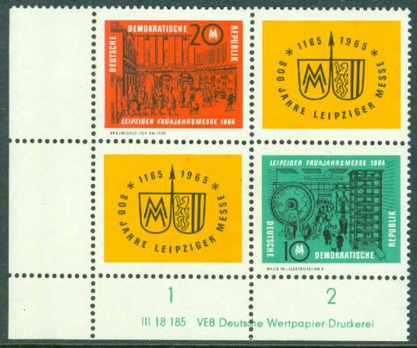 DDR - M 1012-1013 Leipzigs vårmässa 1964, hörnfyrblock kpl **