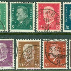 Deutsches Reich – M  410-412, 414-416, 417-418, 420-422 Förbundspresidenter, 11 ol stpl missf.