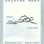 Bragdguldet 100 år – rullfrimärke Sverige brev, 5-strip