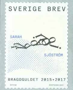 Bragdguldet 100 år – rullfrimärke Sverige brev, 5-strip